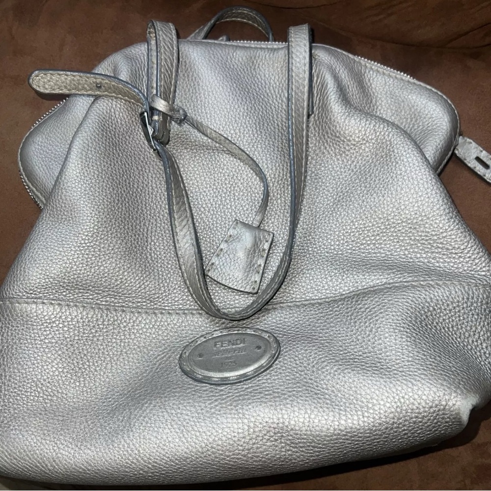 FENDI Selleria Leather Gray Bag Shoulder Tote Ladies